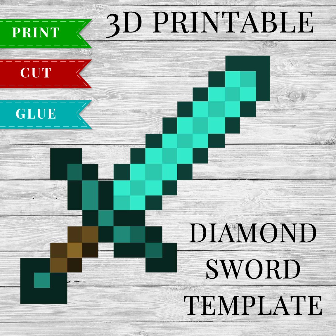 Diamond Sword - Printable Minecraft Diamond Sword 3D Template
